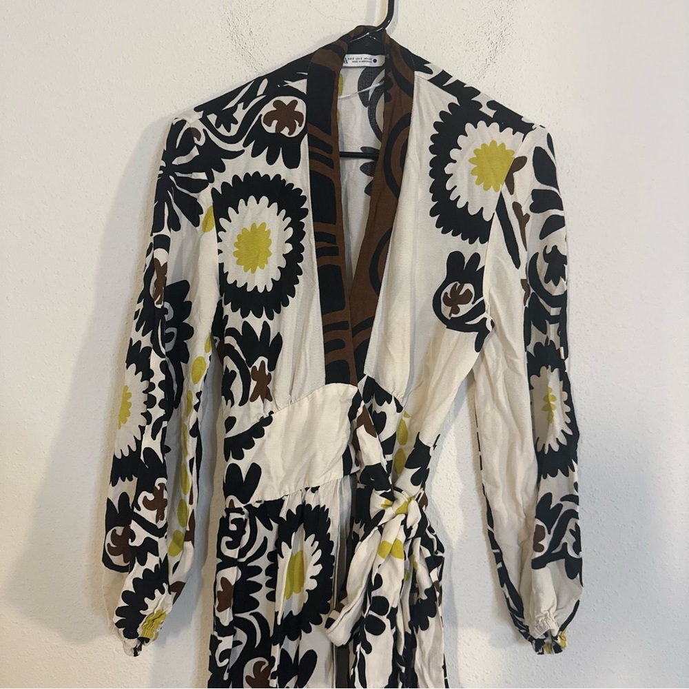 Zara printed wrap maxi gown long sleeve ecru dress - Picture 10 of 13